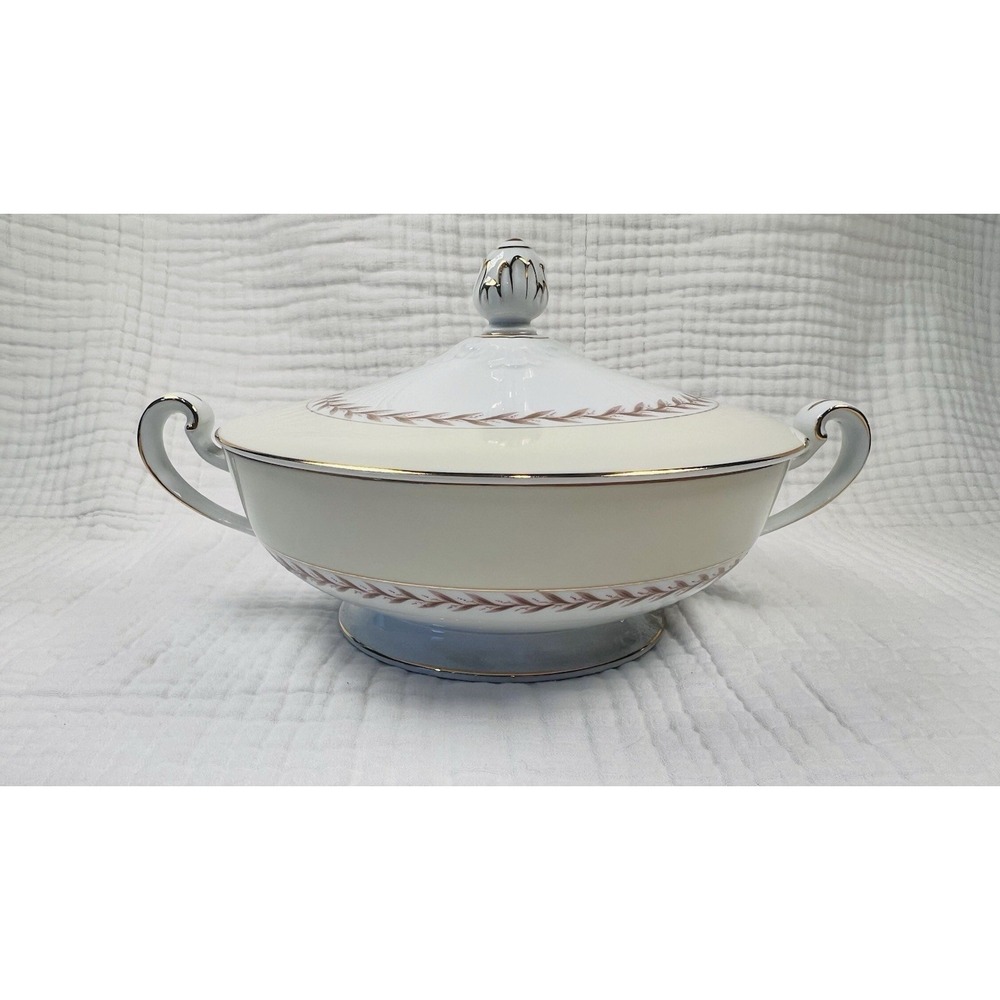 Vintage Noritake Covered Vegetable Bowl Pink Rose Gold Nippon Toki Japan